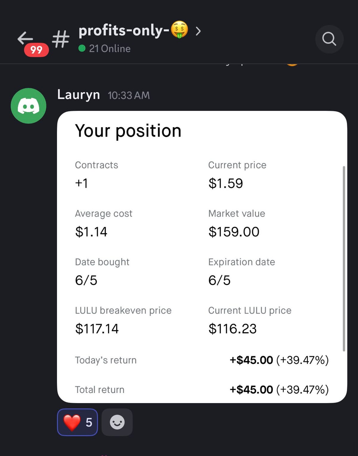 Trading result 10